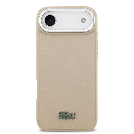Apple iPhone 17 Air Kılıf Lacoste Orjinal Lisanslı M-safe Şarj Özellikli PU Pike Desenli Standlı Metal Logolu Kapak