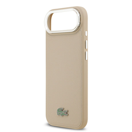Apple iPhone 17 Air Kılıf Lacoste Orjinal Lisanslı M-safe Şarj Özellikli PU Pike Desenli Standlı Metal Logolu Kapak