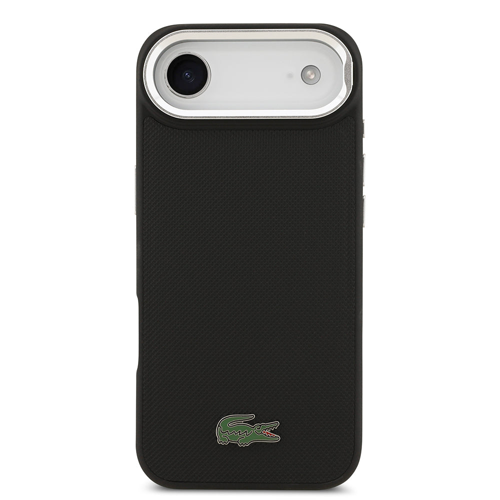 Apple iPhone 17 Air Kılıf Lacoste Orjinal Lisanslı M-safe Şarj Özellikli PU Pike Desenli Standlı Metal Logolu Kapak