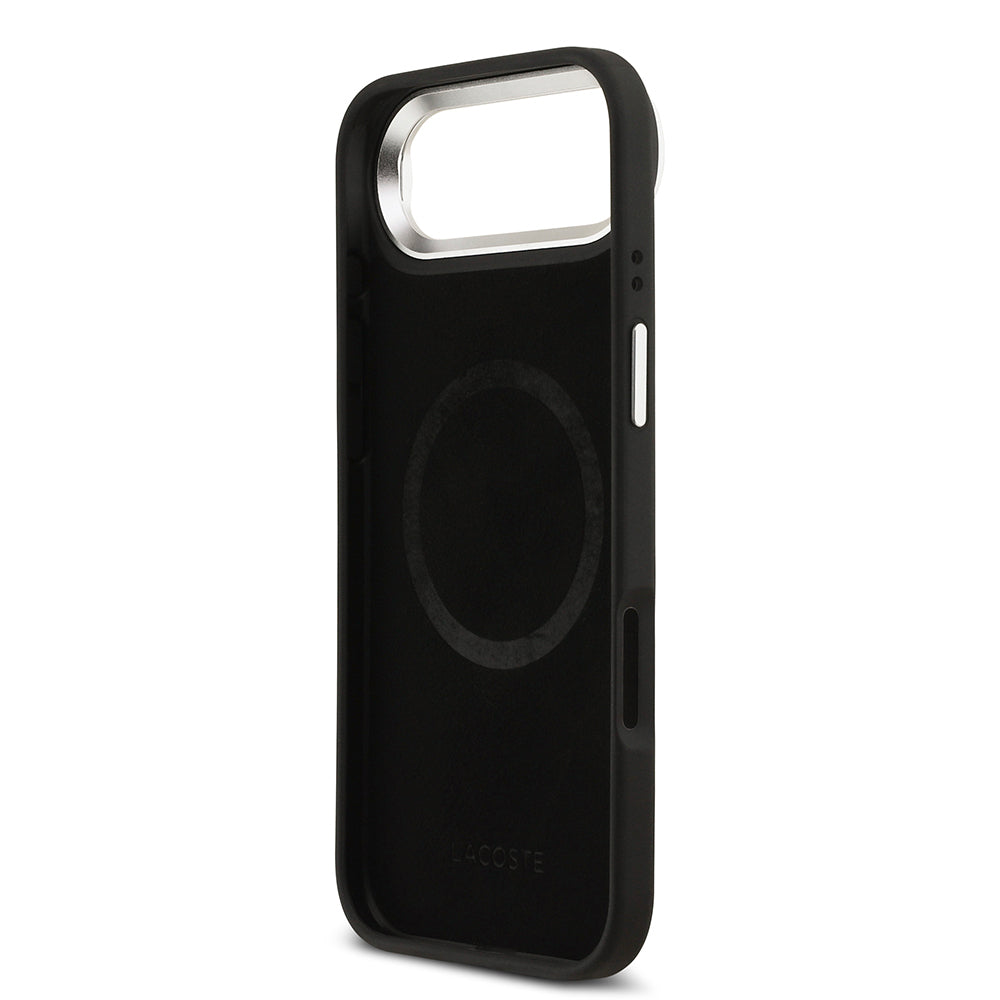 Apple iPhone 17 Air Kılıf Lacoste Orjinal Lisanslı M-safe Şarj Özellikli PU Pike Desenli Standlı Metal Logolu Kapak