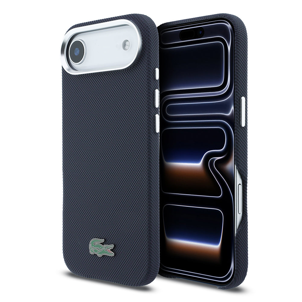 Apple iPhone 17 Air Kılıf Lacoste Orjinal Lisanslı M-Safe Şarj Özellikli PVC Pike Desenli Arka Yüzey İkonik Timsah Dokuma Logolu Kapak