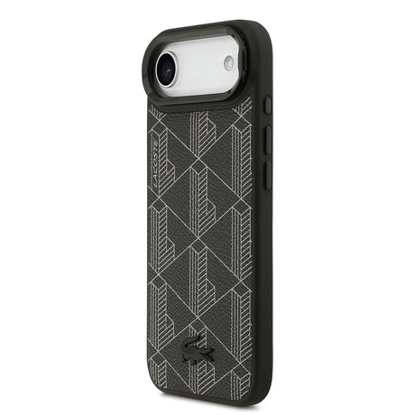 Apple iPhone 17 Air Kılıf Lacoste Orjinal Lisanslı M-safe Şarj Özellikli Standlı PU Deri Karışık Monogram Desenli Kapak