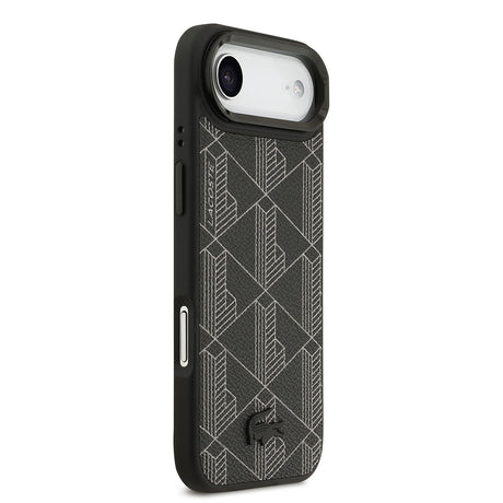 Apple iPhone 17 Air Kılıf Lacoste Orjinal Lisanslı M-safe Şarj Özellikli Standlı PU Deri Karışık Monogram Desenli Kapak