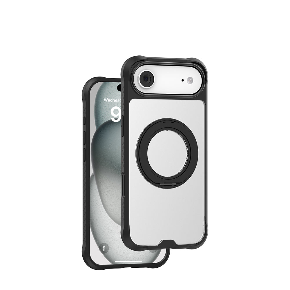 Apple iPhone 17 Air Kılıf M-safe Şarj Özellikli Parmak Ring Standlı Airbag Tasarımlı Mutural Obsidian Serisi Kapak
