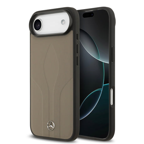 Apple iPhone 17 Air Kılıf Mercedes Benz Orjinal Lisanslı M-safe Şarj Özellikli Dokulu Desenli Deri Kapak