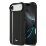 Apple iPhone 17 Air Kılıf Mercedes Benz Orjinal Lisanslı M-safe Şarj Özellikli Şeritli Yıldız Desenli Metal Logolu Deri Kapak