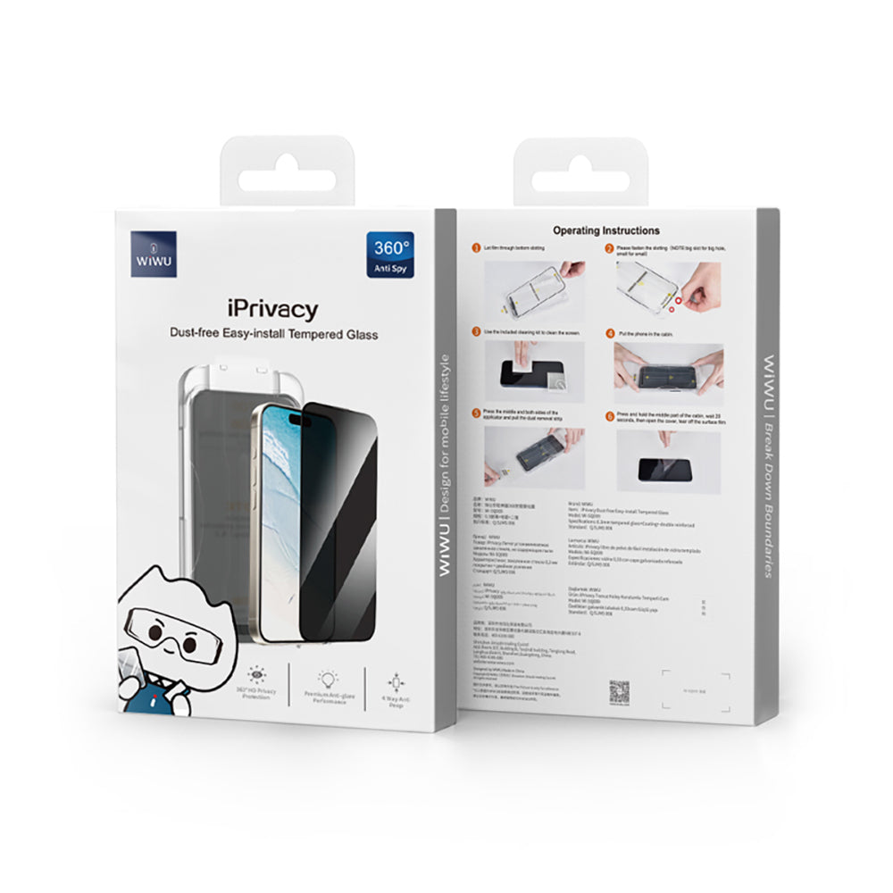 Apple iPhone 17 Air Wiwu Wi-SQ009 Easy Install iPrivacy 360° Anti-Peep Oleofobik Temperli Cam Ekran Koruyucu + Kolay Uygulama Aparatlı