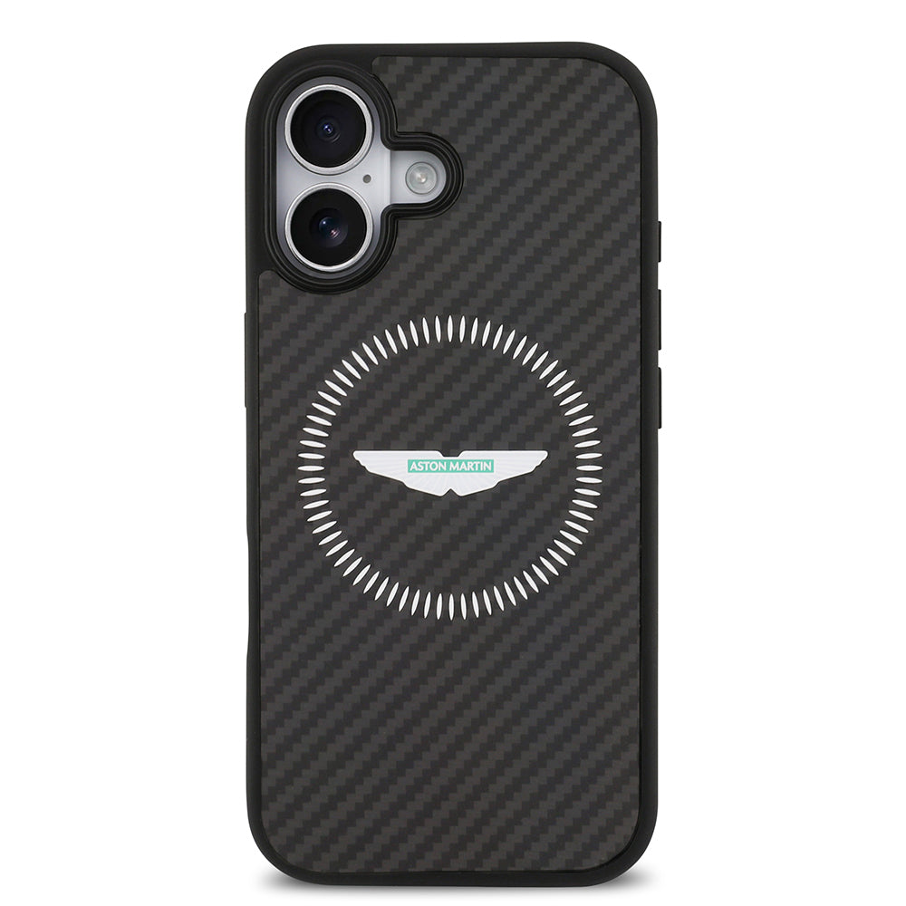 Apple iPhone 17 Kılıf Aston Martin Orjinal Lisanslı M-safe Şarj Özellikli Karbon Fiber Kevlar Kapak
