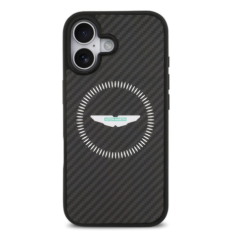 Apple iPhone 17 Kılıf Aston Martin Orjinal Lisanslı M-safe Şarj Özellikli Karbon Fiber Kevlar Kapak
