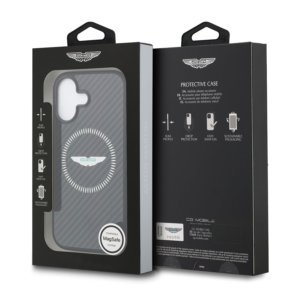 Apple iPhone 17 Kılıf Aston Martin Orjinal Lisanslı M-safe Şarj Özellikli Karbon Fiber Kevlar Kapak