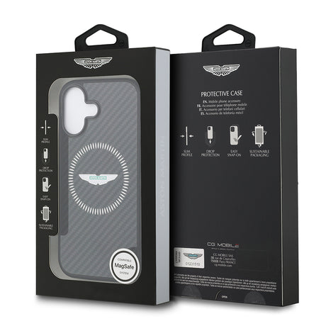 Apple iPhone 17 Kılıf Aston Martin Orjinal Lisanslı M-safe Şarj Özellikli Karbon Fiber Kevlar Kapak