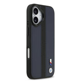 Apple iPhone 17 Kılıf BMW Orjinal Lisanslı M-safe Şarj Özellikli Deri Arka Yüzey Metal Logolu Delikli Şerit Tasarımlı Kapak