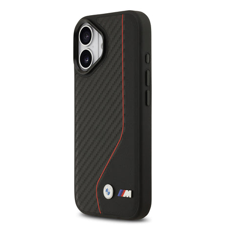 Apple iPhone 17 Kılıf BMW Orjinal Lisanslı M-safe Şarj Özellikli Metal BMW ve M Logolu PU Karbon Tasarımlı Kapak