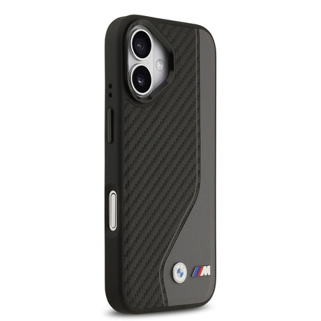 Apple iPhone 17 Kılıf BMW Orjinal Lisanslı M-safe Şarj Özellikli Metal BMW ve M Logolu PU Karbon Tasarımlı Kapak