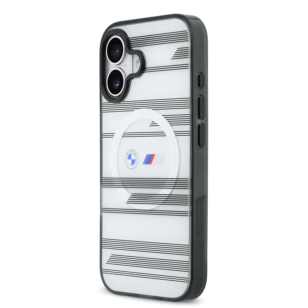 Apple iPhone 17 Kılıf BMW Orjinal Lisanslı M-safe Şarj Özellikli Metal Kamera Butonlu Yatay Şeritli M Dizayn Kapak