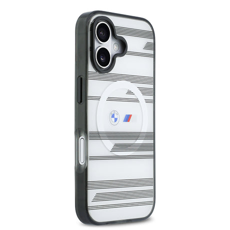 Apple iPhone 17 Kılıf BMW Orjinal Lisanslı M-safe Şarj Özellikli Metal Kamera Butonlu Yatay Şeritli M Dizayn Kapak