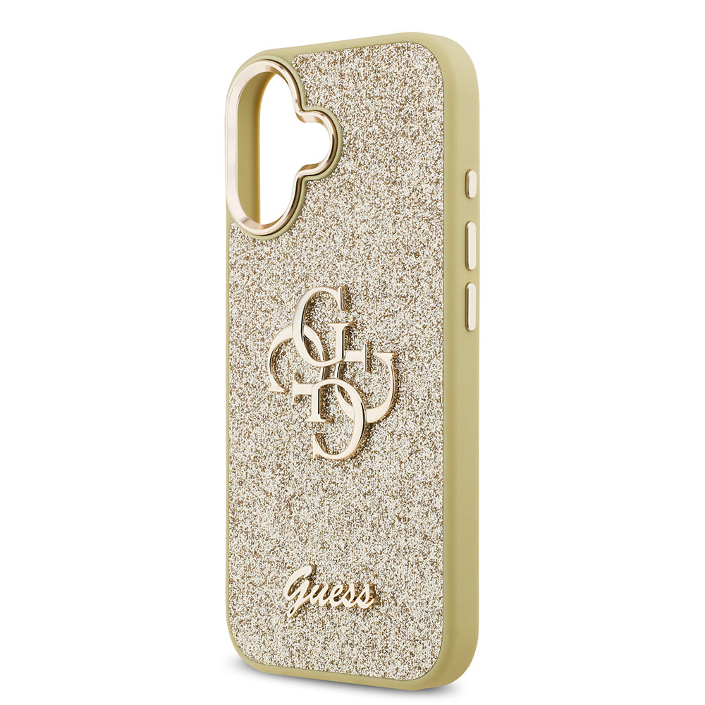 Apple iPhone 17 Kılıf Guess Orjinal Lisanslı 4G Büyük Metal Kamera Çerçeveli ve Logolu Glitter Kapak