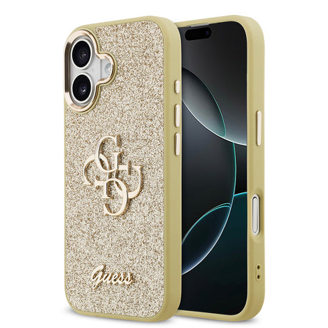 Apple iPhone 17 Kılıf Guess Orjinal Lisanslı 4G Büyük Metal Kamera Çerçeveli ve Logolu Glitter Kapak