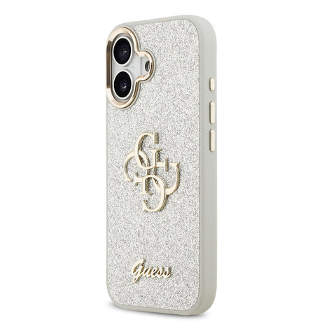Apple iPhone 17 Kılıf Guess Orjinal Lisanslı 4G Büyük Metal Kamera Çerçeveli ve Logolu Glitter Kapak