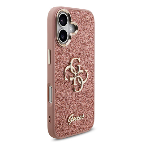 Apple iPhone 17 Kılıf Guess Orjinal Lisanslı 4G Büyük Metal Kamera Çerçeveli ve Logolu Glitter Kapak