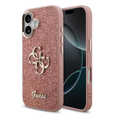 Apple iPhone 17 Kılıf Guess Orjinal Lisanslı 4G Büyük Metal Kamera Çerçeveli ve Logolu Glitter Kapak