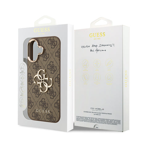 Apple iPhone 17 Kılıf Guess Orjinal Lisanslı Gold Metal Kamera Çerçeveli 4G Desenli Metal Büyük 4G ve Yazı Logolu Kapak