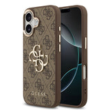 Apple iPhone 17 Kılıf Guess Orjinal Lisanslı Gold Metal Kamera Çerçeveli 4G Desenli Metal Büyük 4G ve Yazı Logolu Kapak