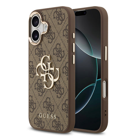 Apple iPhone 17 Kılıf Guess Orjinal Lisanslı Gold Metal Kamera Çerçeveli 4G Desenli Metal Büyük 4G ve Yazı Logolu Kapak