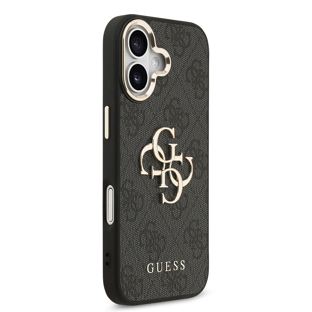 Apple iPhone 17 Kılıf Guess Orjinal Lisanslı Gold Metal Kamera Çerçeveli 4G Desenli Metal Büyük 4G ve Yazı Logolu Kapak