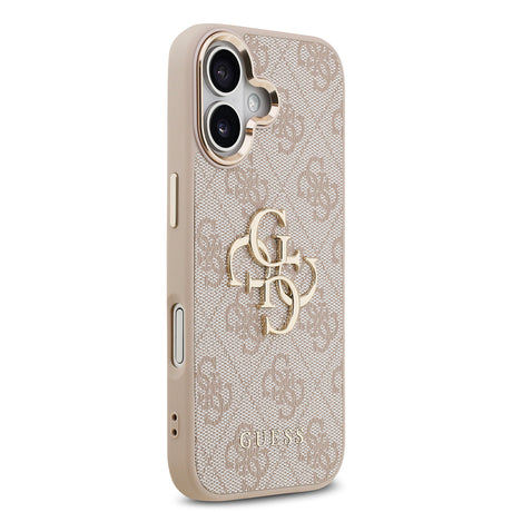 Apple iPhone 17 Kılıf Guess Orjinal Lisanslı Gold Metal Kamera Çerçeveli 4G Desenli Metal Büyük 4G ve Yazı Logolu Kapak