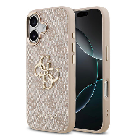 Apple iPhone 17 Kılıf Guess Orjinal Lisanslı Gold Metal Kamera Çerçeveli 4G Desenli Metal Büyük 4G ve Yazı Logolu Kapak