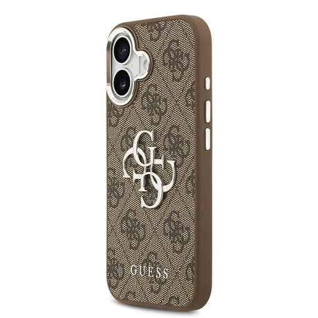 Apple iPhone 17 Kılıf Guess Orjinal Lisanslı Gümüş Metal Kamera Çerçeveli 4G Desenli Metal Büyük 4G ve Yazı Logolu Kapak