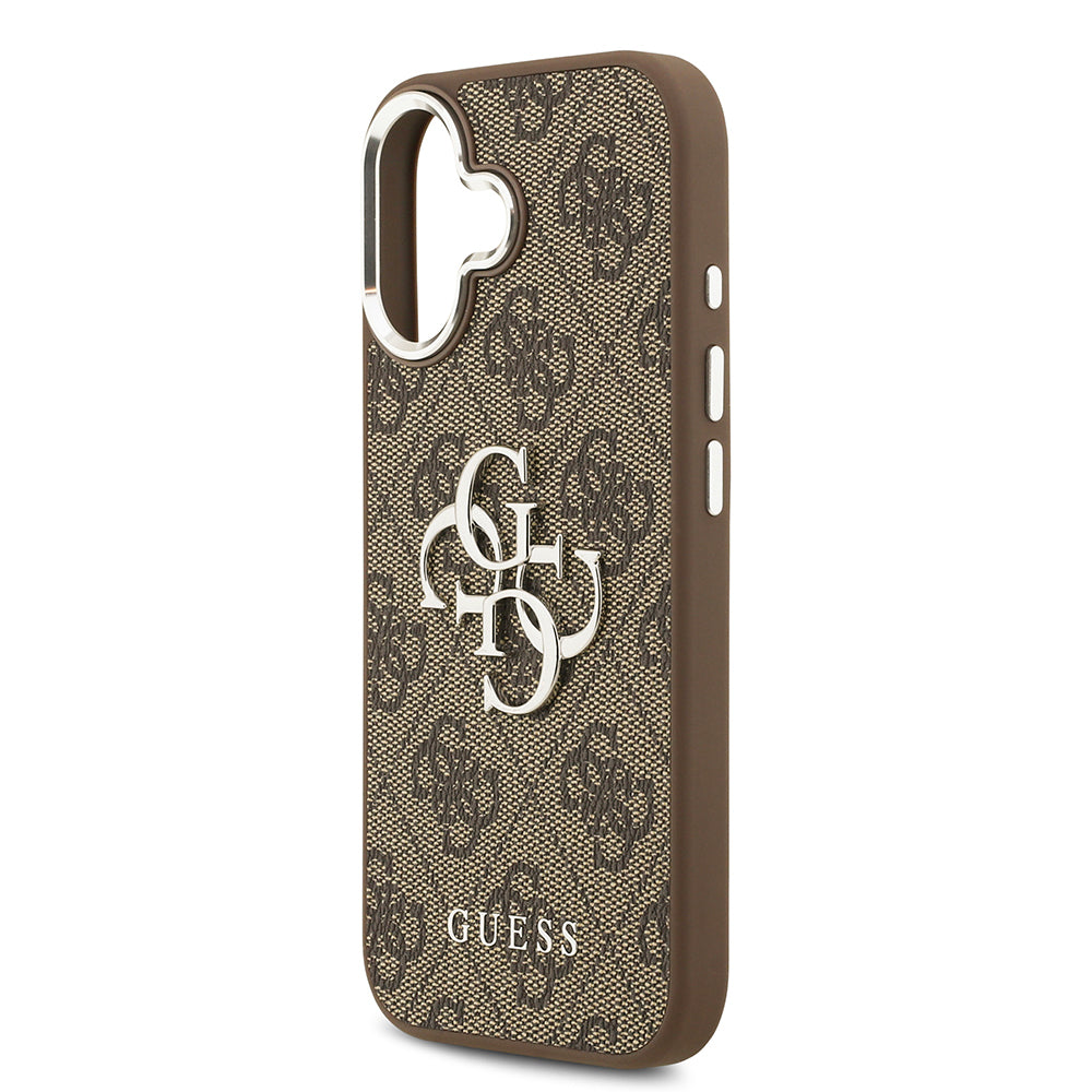 Apple iPhone 17 Kılıf Guess Orjinal Lisanslı Gümüş Metal Kamera Çerçeveli 4G Desenli Metal Büyük 4G ve Yazı Logolu Kapak
