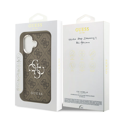 Apple iPhone 17 Kılıf Guess Orjinal Lisanslı Gümüş Metal Kamera Çerçeveli 4G Desenli Metal Büyük 4G ve Yazı Logolu Kapak
