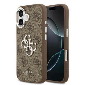 Apple iPhone 17 Kılıf Guess Orjinal Lisanslı Gümüş Metal Kamera Çerçeveli 4G Desenli Metal Büyük 4G ve Yazı Logolu Kapak