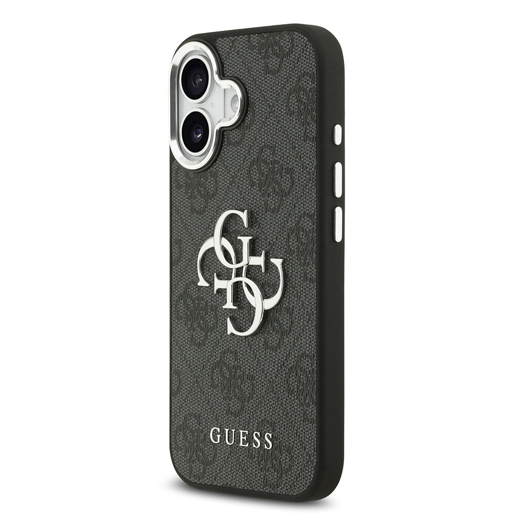 Apple iPhone 17 Kılıf Guess Orjinal Lisanslı Gümüş Metal Kamera Çerçeveli 4G Desenli Metal Büyük 4G ve Yazı Logolu Kapak
