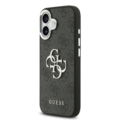 Apple iPhone 17 Kılıf Guess Orjinal Lisanslı Gümüş Metal Kamera Çerçeveli 4G Desenli Metal Büyük 4G ve Yazı Logolu Kapak