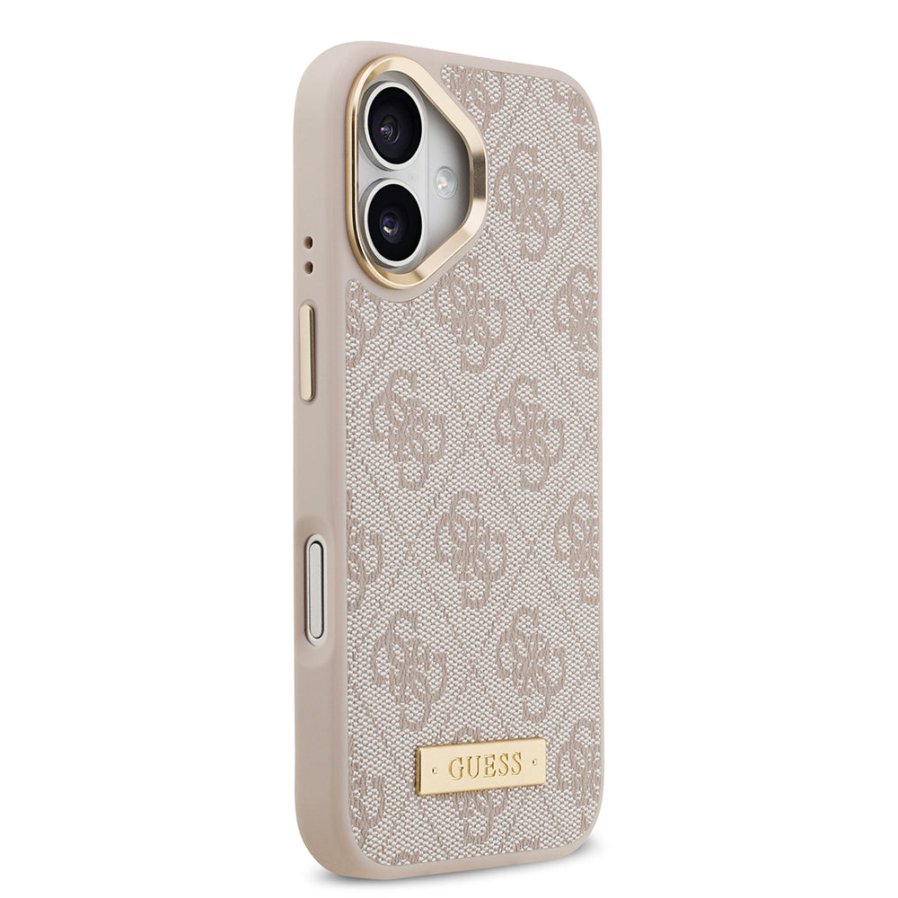 Apple iPhone 17 Kılıf Guess Orjinal Lisanslı M-safe Şarj Özellikli 4G Desenli PU Metal Plaka Klasik Logolu Kapak
