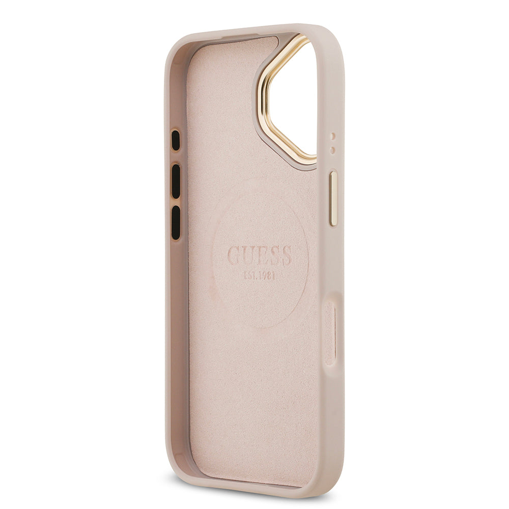 Apple iPhone 17 Kılıf Guess Orjinal Lisanslı M-safe Şarj Özellikli 4G Desenli PU Metal Plaka Klasik Logolu Kapak