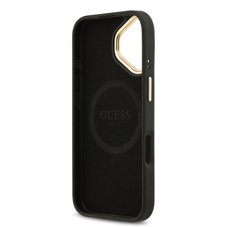 Apple iPhone 17 Kılıf Guess Orjinal Lisanslı M-safe Şarj Özellikli 4G Desenli PU Metal Plaka Klasik Logolu Kapak