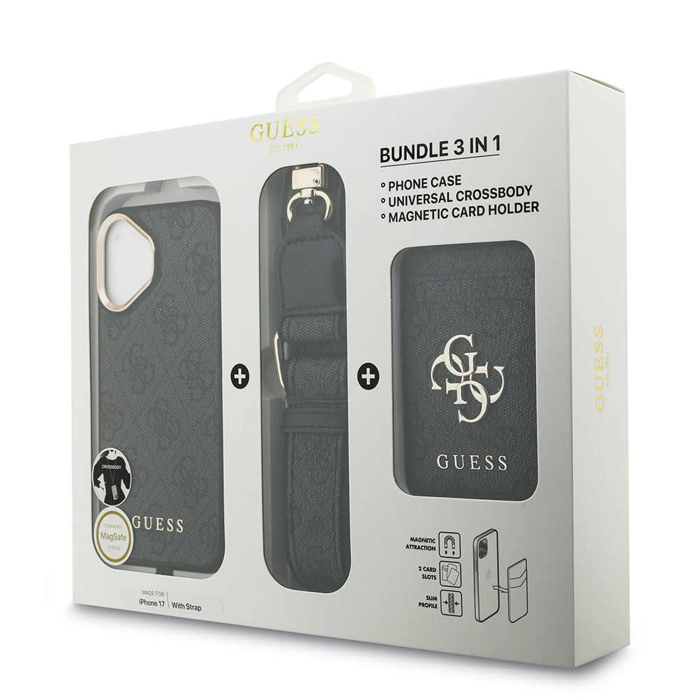 Apple iPhone 17 Kılıf Guess Orjinal Lisanslı M-safe Şarj Özellikli Askılı ve 4G Logo Kartlıklı Kapak