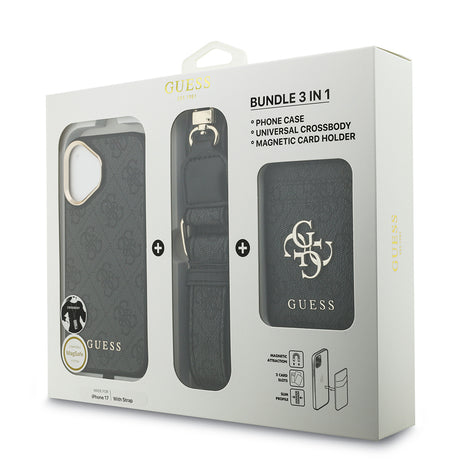 Apple iPhone 17 Kılıf Guess Orjinal Lisanslı M-safe Şarj Özellikli Askılı ve 4G Logo Kartlıklı Kapak
