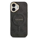 Apple iPhone 17 Kılıf Guess Orjinal Lisanslı M-safe Şarj Özellikli Gold Metal Kamera Çerçeveli PU Deri 4G Desenli Yazı Logolu Kapak