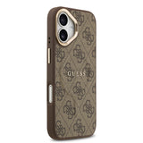 Apple iPhone 17 Kılıf Guess Orjinal Lisanslı M-safe Şarj Özellikli Gold Metal Kamera Çerçeveli PU Deri 4G Desenli Yazı Logolu Kapak