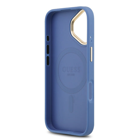 Apple iPhone 17 Kılıf Guess Orjinal Lisanslı M-safe Şarj Özellikli Gold Metal Kamera Çerçeveli PU Deri 4G Desenli Yazı Logolu Kapak