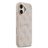 Apple iPhone 17 Kılıf Guess Orjinal Lisanslı M-safe Şarj Özellikli Gold Metal Kamera Çerçeveli PU Deri 4G Desenli Yazı Logolu Kapak