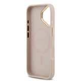 Apple iPhone 17 Kılıf Guess Orjinal Lisanslı M-safe Şarj Özellikli Gold Metal Kamera Çerçeveli PU Deri 4G Desenli Yazı Logolu Kapak