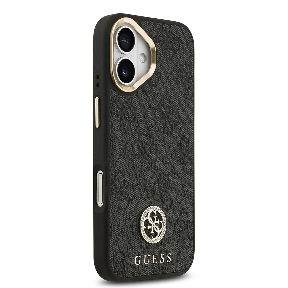 Apple iPhone 17 Kılıf Guess Orjinal Lisanslı M-safe Şarj Özellikli Gold Metal Kamera Çerçeveli Taşlı 4G Logolu Kapak