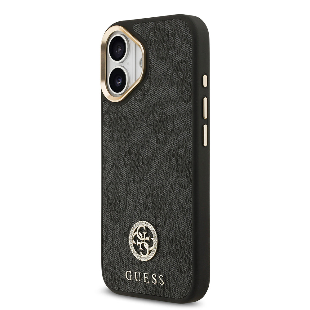 Apple iPhone 17 Kılıf Guess Orjinal Lisanslı M-safe Şarj Özellikli Gold Metal Kamera Çerçeveli Taşlı 4G Logolu Kapak