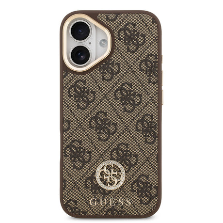Apple iPhone 17 Kılıf Guess Orjinal Lisanslı M-safe Şarj Özellikli Gold Metal Kamera Çerçeveli Taşlı 4G Logolu Kapak